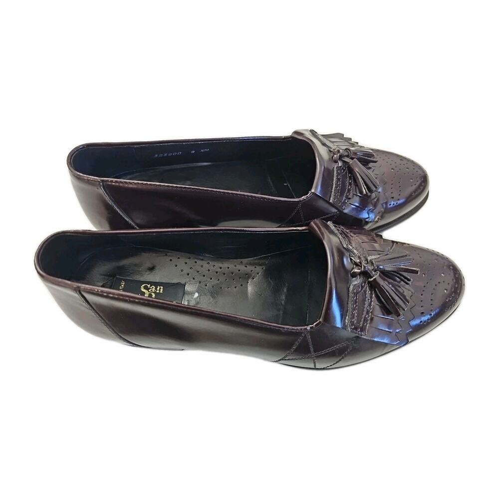 San Remo Burgundy Leather Kilt Tassel Slip On Loafers Hand Made In ITALY US 8